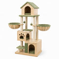 Arbre à chat en bois beige et vert, 118 x 58 x 175 cm, avec niches, paniers et griffoirs en sisal
