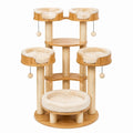 Arbre à chat en bois naturel et sisal beige avec 5 couchages et griffoirs, 120 x 60 x 185 cm