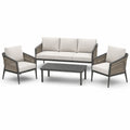 Mobilier de jardin 4 pièces beige, gris et taupe avec canapé 198 x 78 x 82 cm, 2 fauteuils 74 x 78 x 82 cm et table 110 x 60 x 38 cm