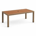 Table de jardin rectangulaire beige et brune avec trou pour parasol, 150 x 90 x 74 cm