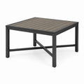 Table basse de jardin carrée 90 x 90 x 45 cm, métal noir et plateau brun à lattes