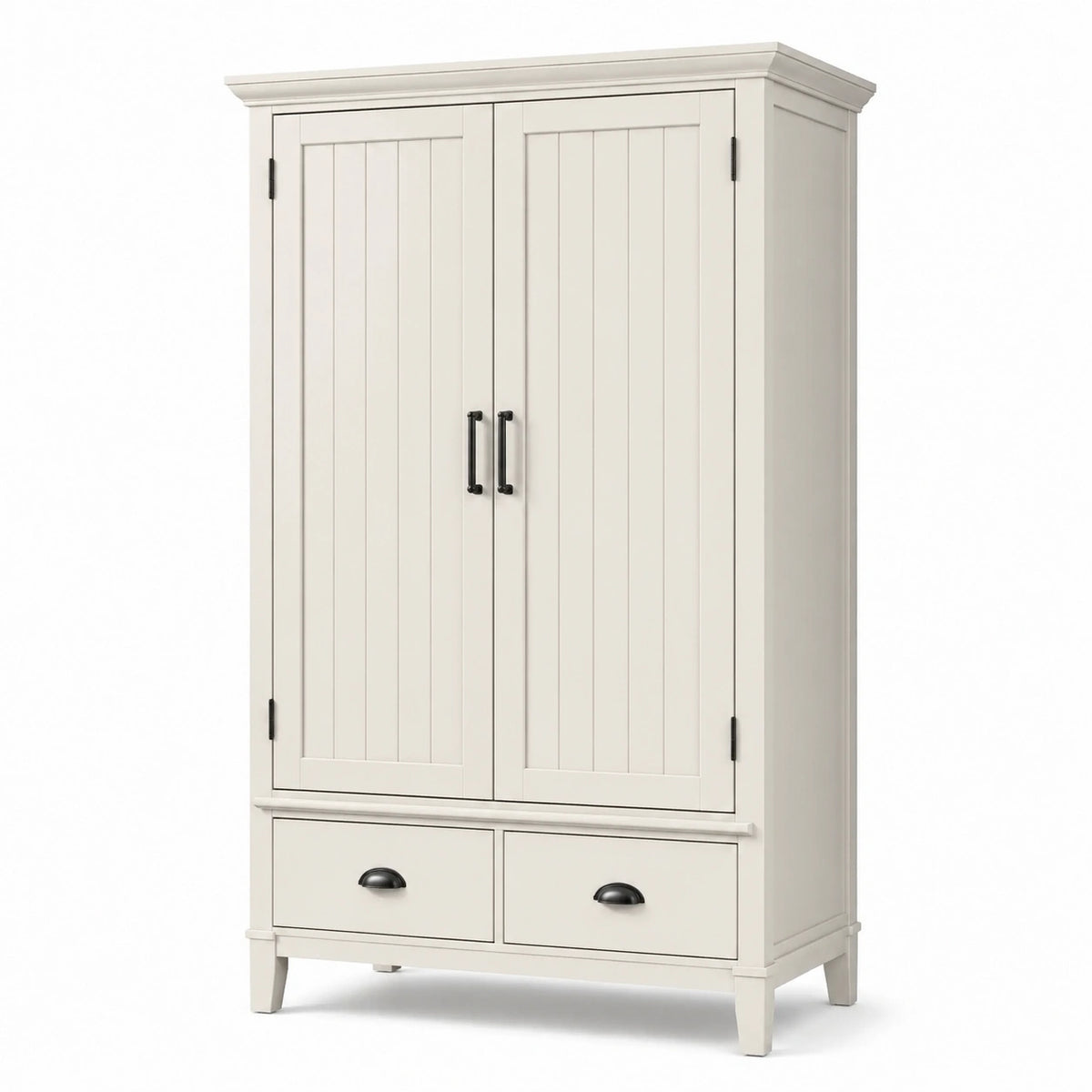 Armoire de rangement blanc cassé et noir, 100 x 50 x 190 cm, 2 portes et 2 tiroirs, style campagne