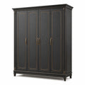 Armoire en bois à 4 portes, noire et bronze, style classique, 200 x 60 x 220 cm