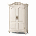 Armoire en bois blanc cassé à 2 portes sculptées avec poignées bronze, 120 x 55 x 200 cm