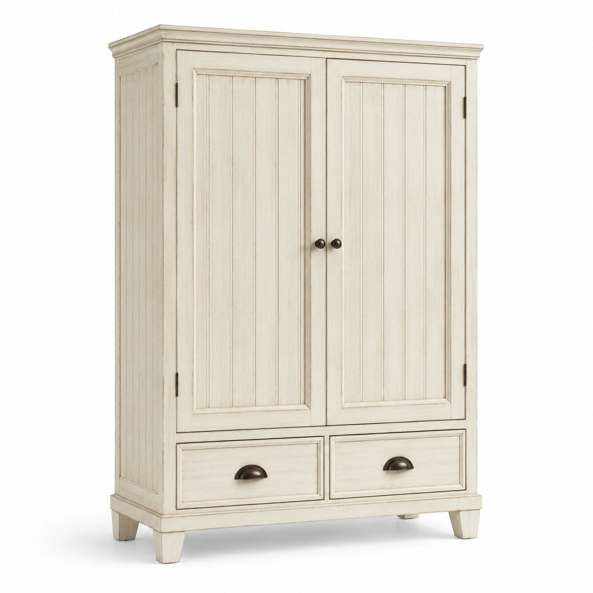 Armoire en bois blanc cassé 110 x 55 x 190 cm avec 2 portes et 2 tiroirs