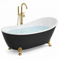 Baignoire îlot ovale en acrylique noir et blanc avec pieds dorés, 170 x 75 x 72 cm