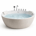 Baignoire balnéo ronde en acrylique blanc et beige Ø 180 x H 70 cm avec hydromassage et robinetterie chromée