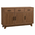 Buffet contemporain marron noyer et noir, 3 portes, 3 tiroirs et 3 étagères, 150 x 40 x 85 cm