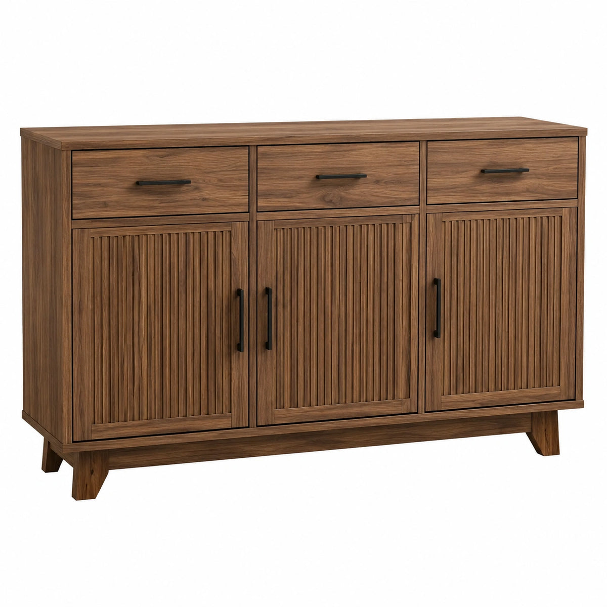Buffet contemporain marron noyer et noir, 3 portes, 3 tiroirs et 3 étagères, 150 x 40 x 85 cm
