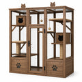 Enclos extérieur pour chats en bois brun et grillage métallique, 180 x 100 x 190 cm, avec plateformes, abris et griffoirs