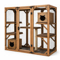 Enclos pour chat multiniveau en bois brun, noir et beige, 183 x 92 x 183 cm