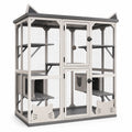 Enclos extérieur pour chats à plusieurs niveaux, 110 x 75 x 180 cm, bois blanc et grillage métallique gris