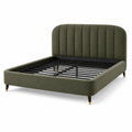 Lit double 160 x 200 cm en tissu vert olive avec tête de lit rembourrée et sommier à lattes métalliques