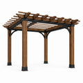 Pergola de jardin en bois brun et acier noir avec toit ajouré, 300 x 300 x 250 cm