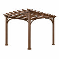 Pergola de jardin en bois marron avec toit à treillis ouvert, 305 x 305 x 244 cm
