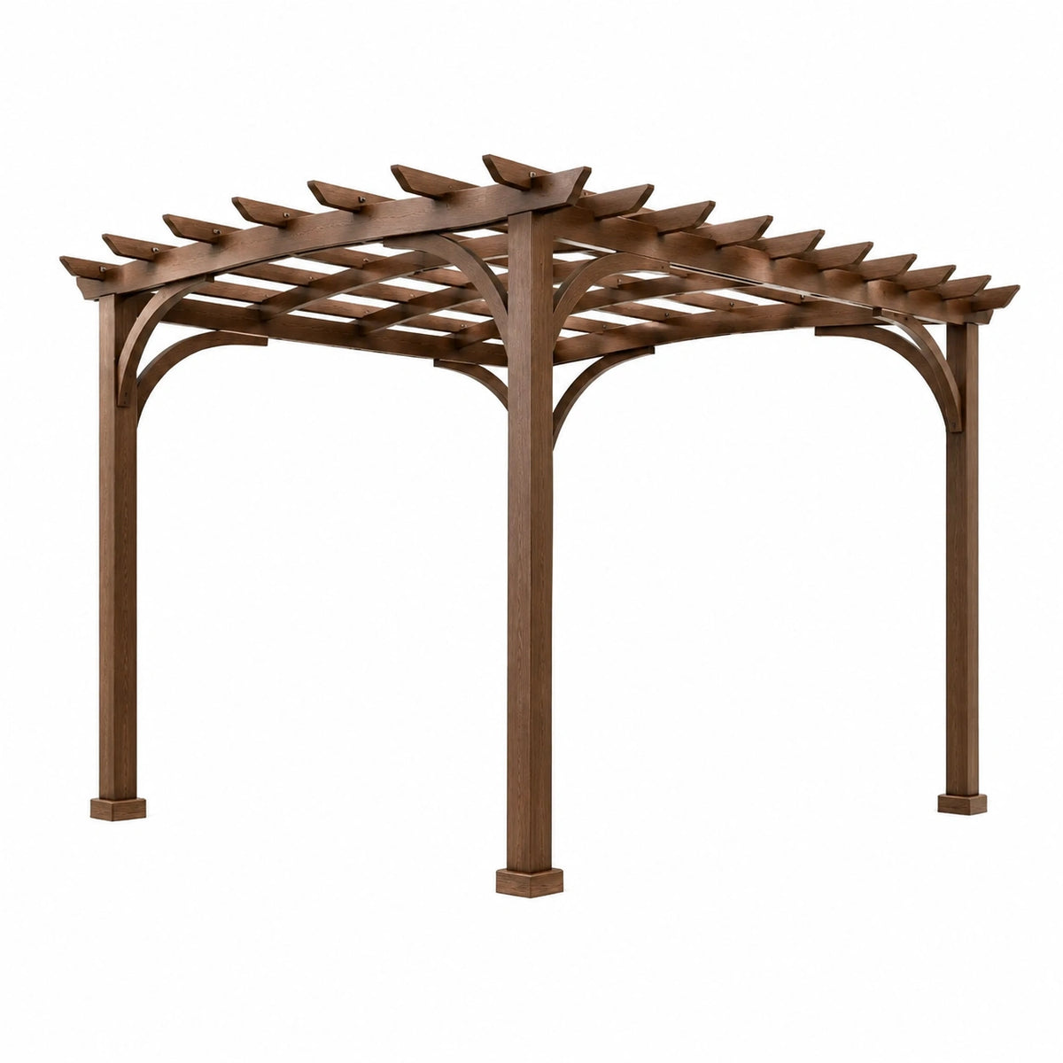Pergola de jardin en bois marron avec toit à treillis ouvert, 305 x 305 x 244 cm