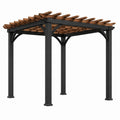 Pergola de jardin en métal noir et bois brun avec toit à lames ajourées, 300 x 300 x 250 cm